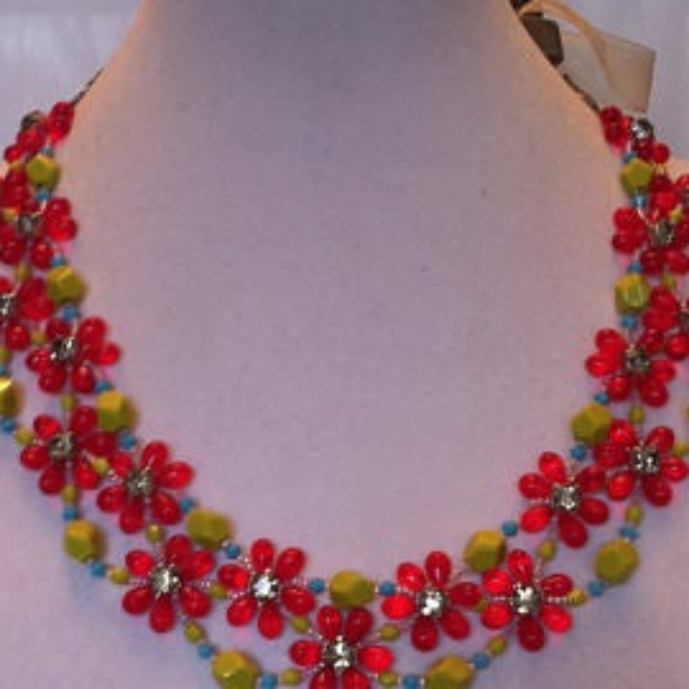 Flower Design With Austrian Crystal Necklace-NEW
